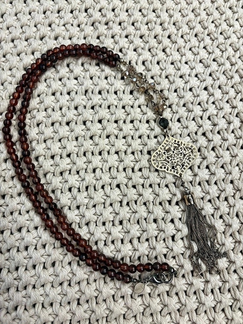 Express Beaded Pendant Tassel Necklace in Brown